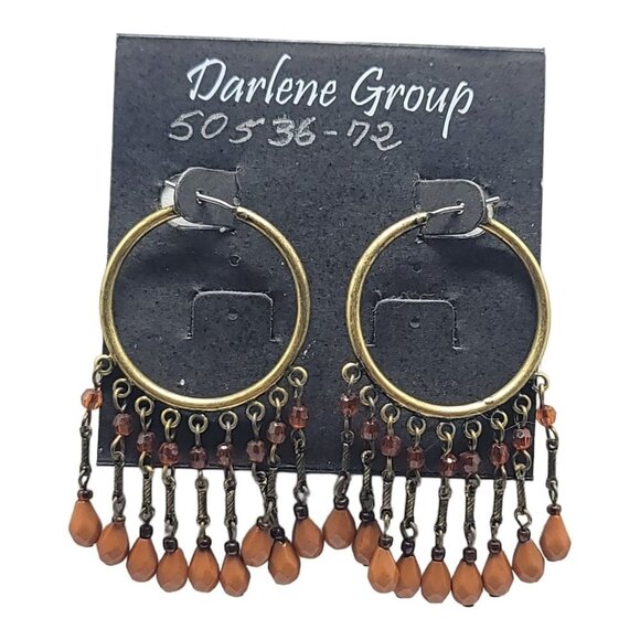 Darlene Group Modernist Dangle Earrings Amber Acrylic Bead Accents - Picture 1 of 4